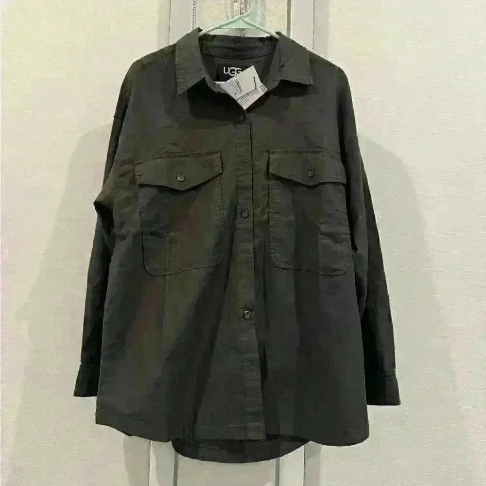 NWT UGG KIMYA LONG SLEEVE SHIRT in coal Sz M oversized - Picture 3 of 5